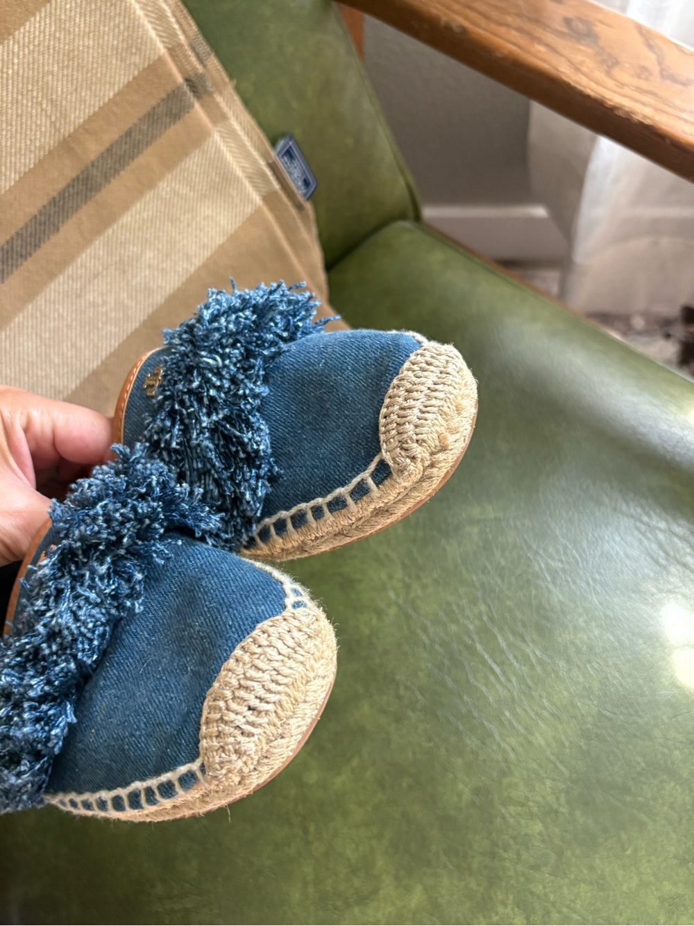 Tory Burch Blue Denim Shaw Espadrilles Flats Size 8 ballet flats fringe - Picture 7 of 13